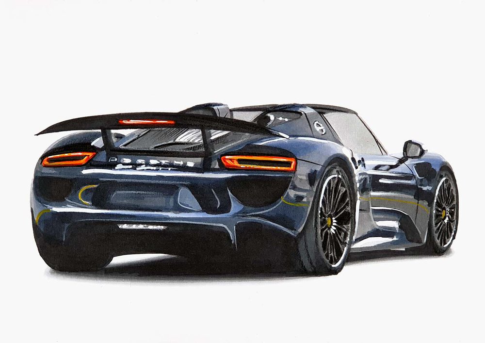 How to Draw a Porsche 918 Spyder - Easy Step-by-Step Tutorial